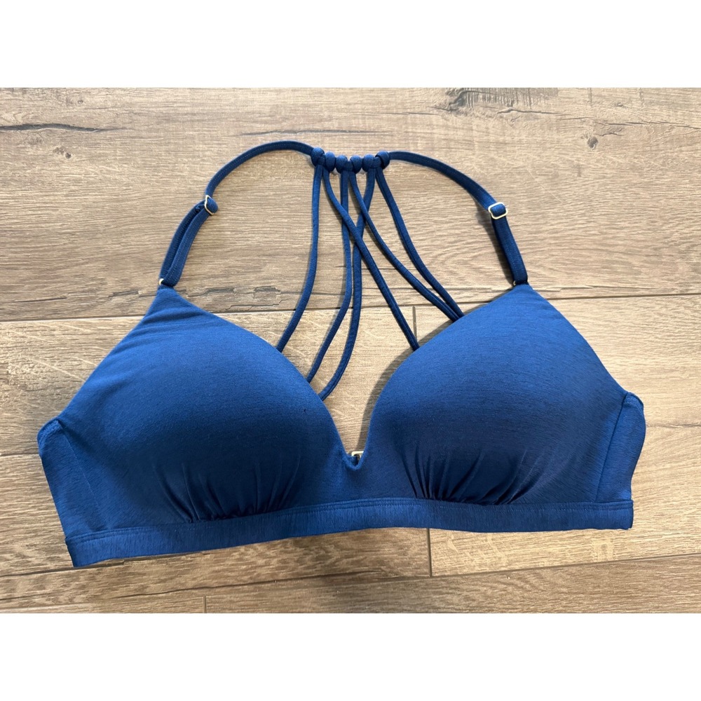 Athleta Women Blue Strappy Cage Back Bikini Swim Top Size L S/213051-02